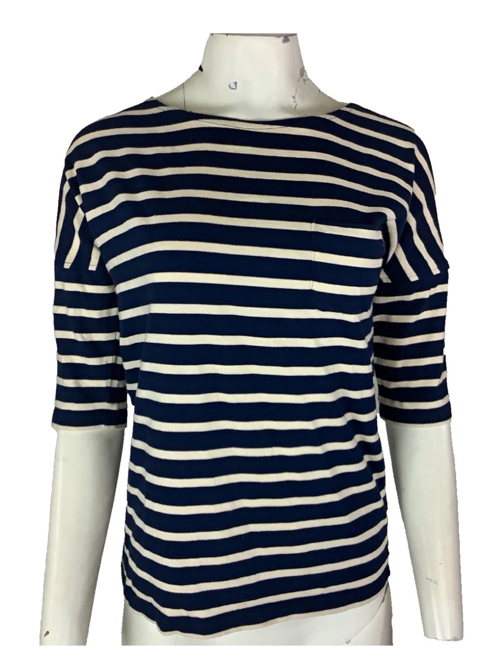 Boden Sz 4 100% Cotton Guernsey Raglan Nautical Striped Casual Tee Blue White